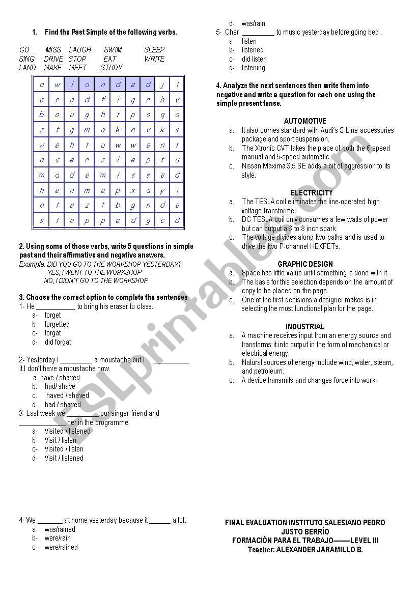 EXAM worksheet