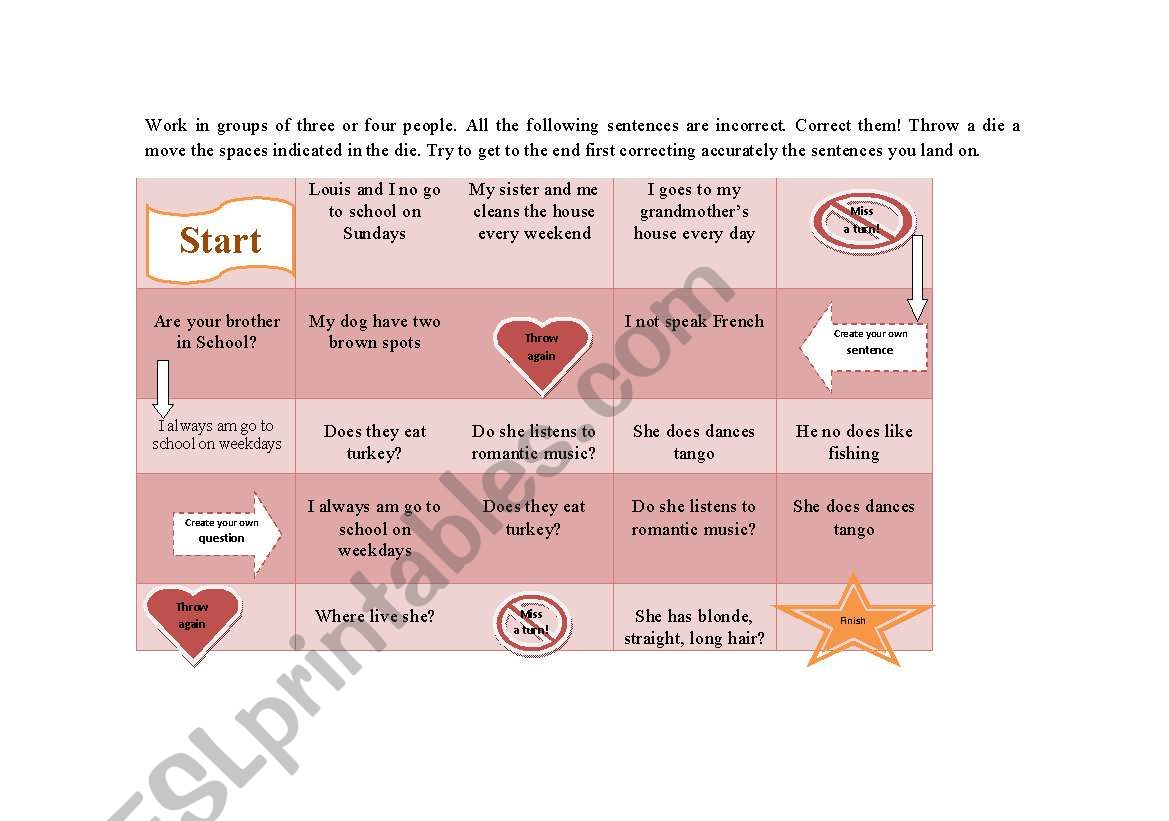 Simple Present Board Game worksheet