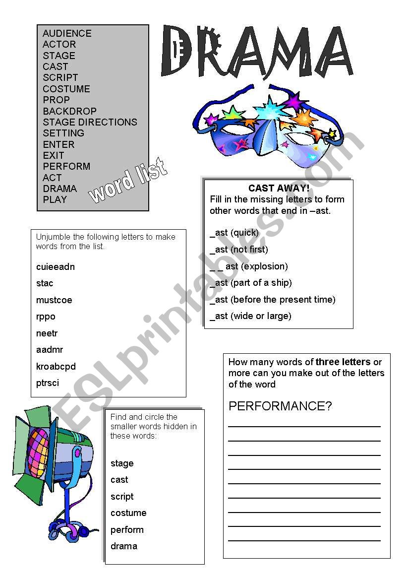 Drama Words worksheet