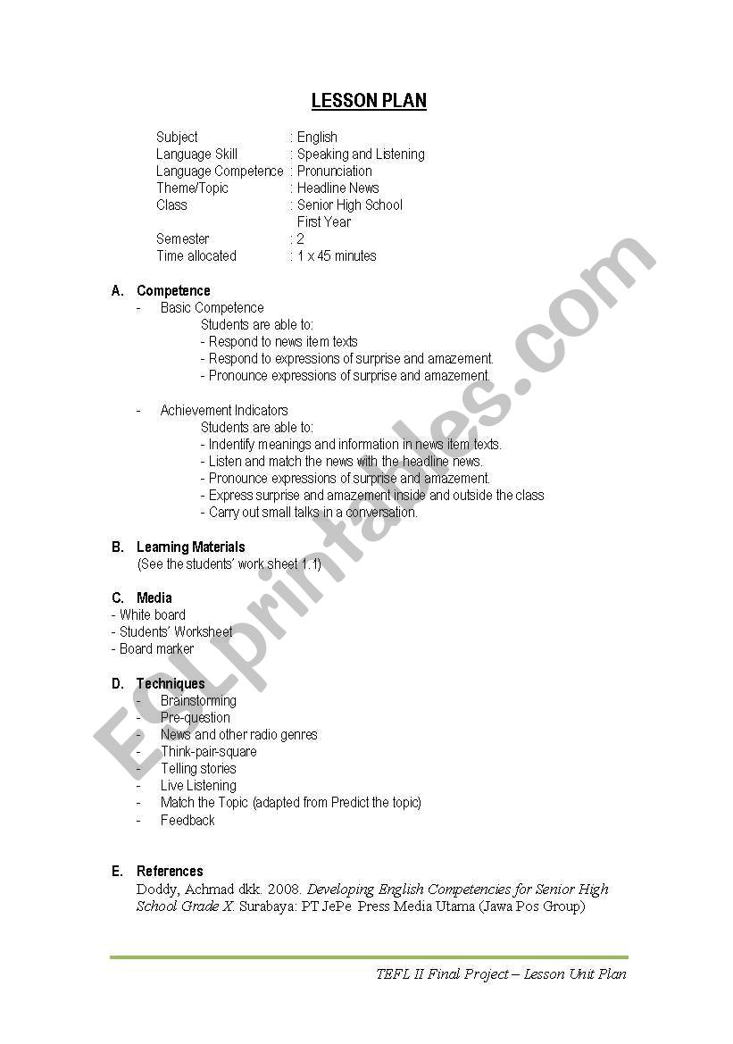Headline News worksheet