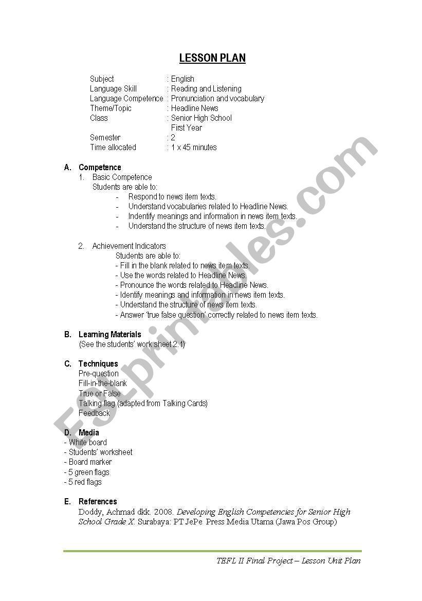 Headline News 2 worksheet