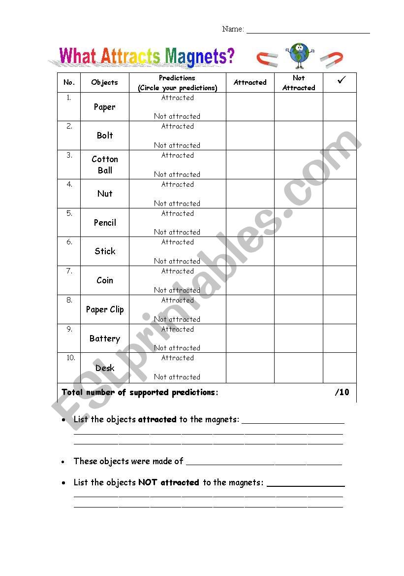 What Attracts Magnets? worksheet