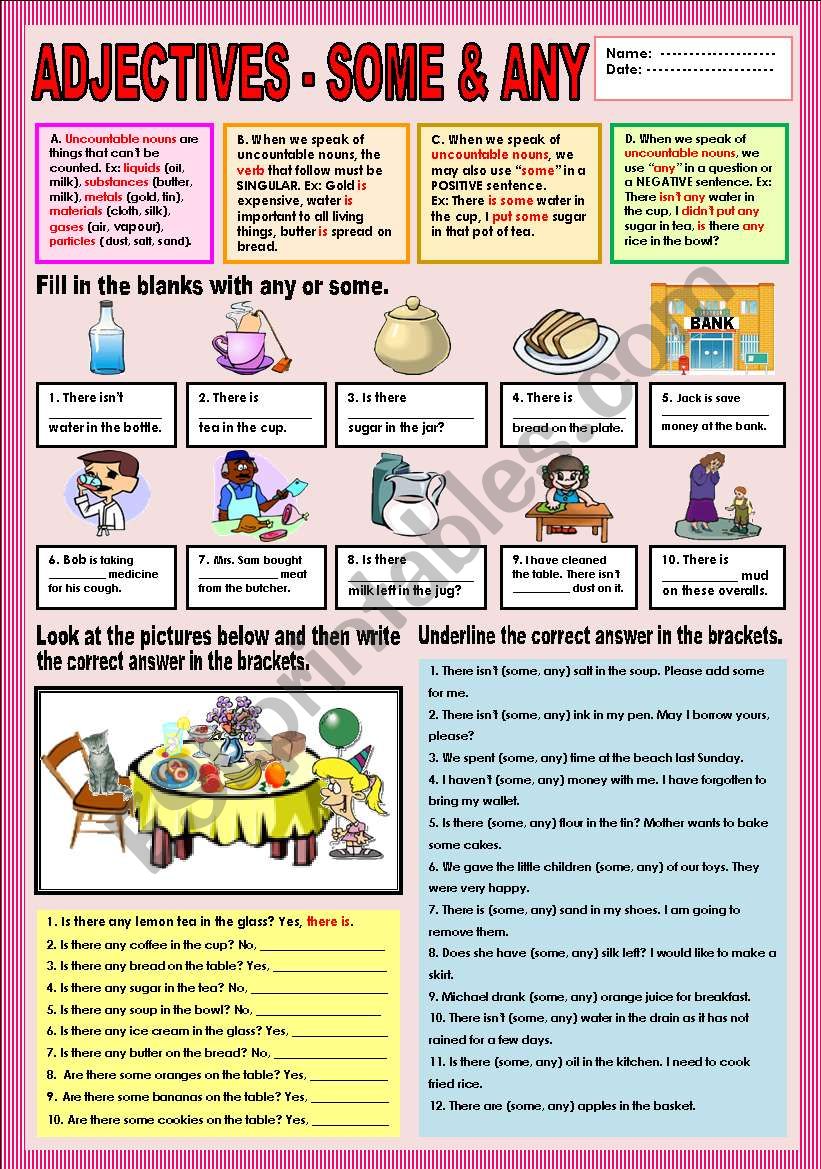 Adjectives - Some & Any worksheet