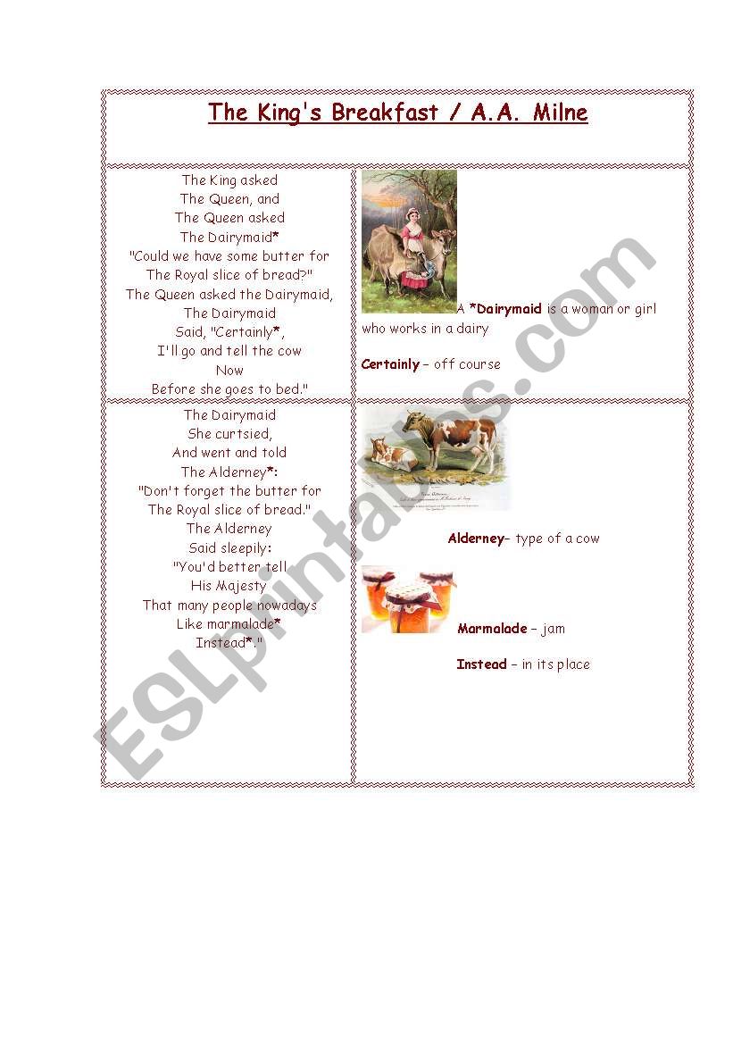 The King´s Breakfast by A.A. Milne, part 1 The King´s Breakfast by A.A. Milne, part 1