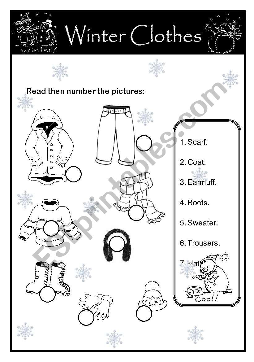 winter clothes worksheet