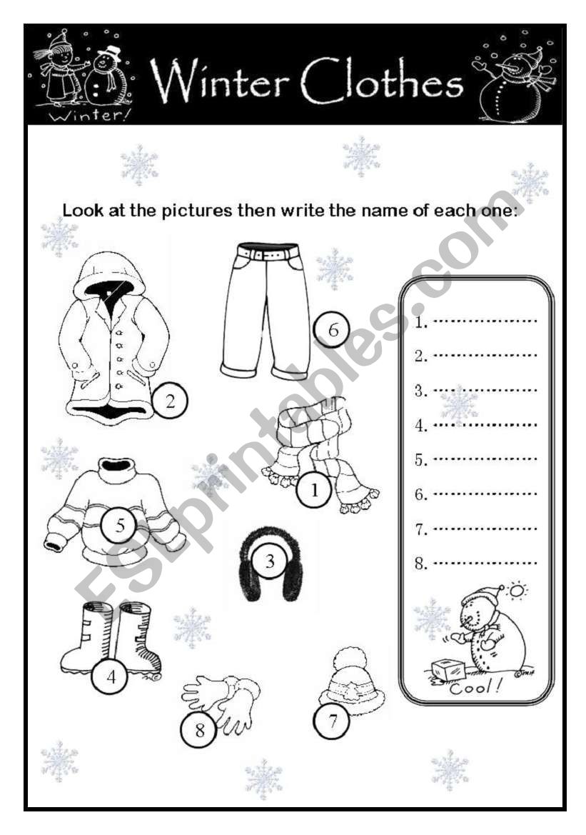 winter clothes part 2 worksheet