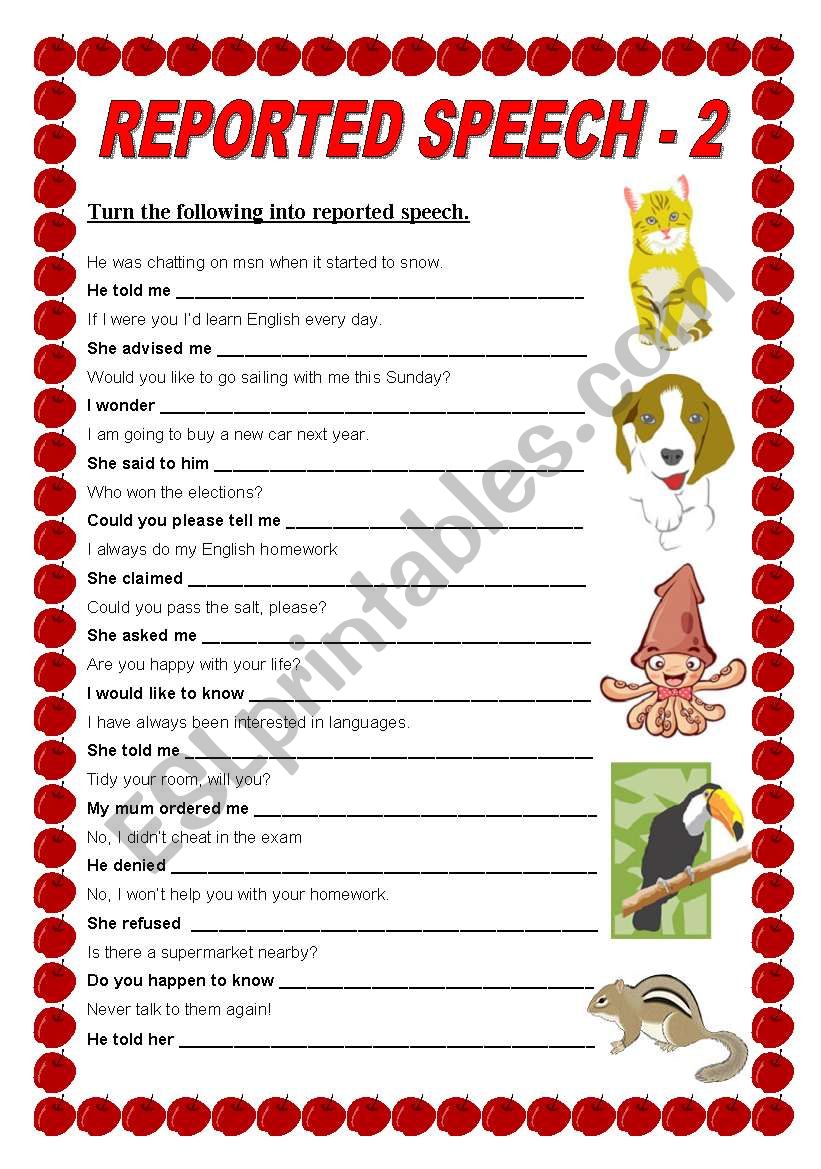 Reported speech - 2 worksheet