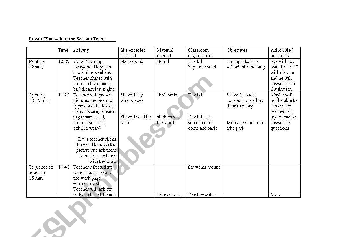 join the scream team worksheet