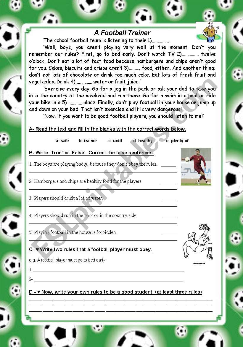 A Football Trainer worksheet