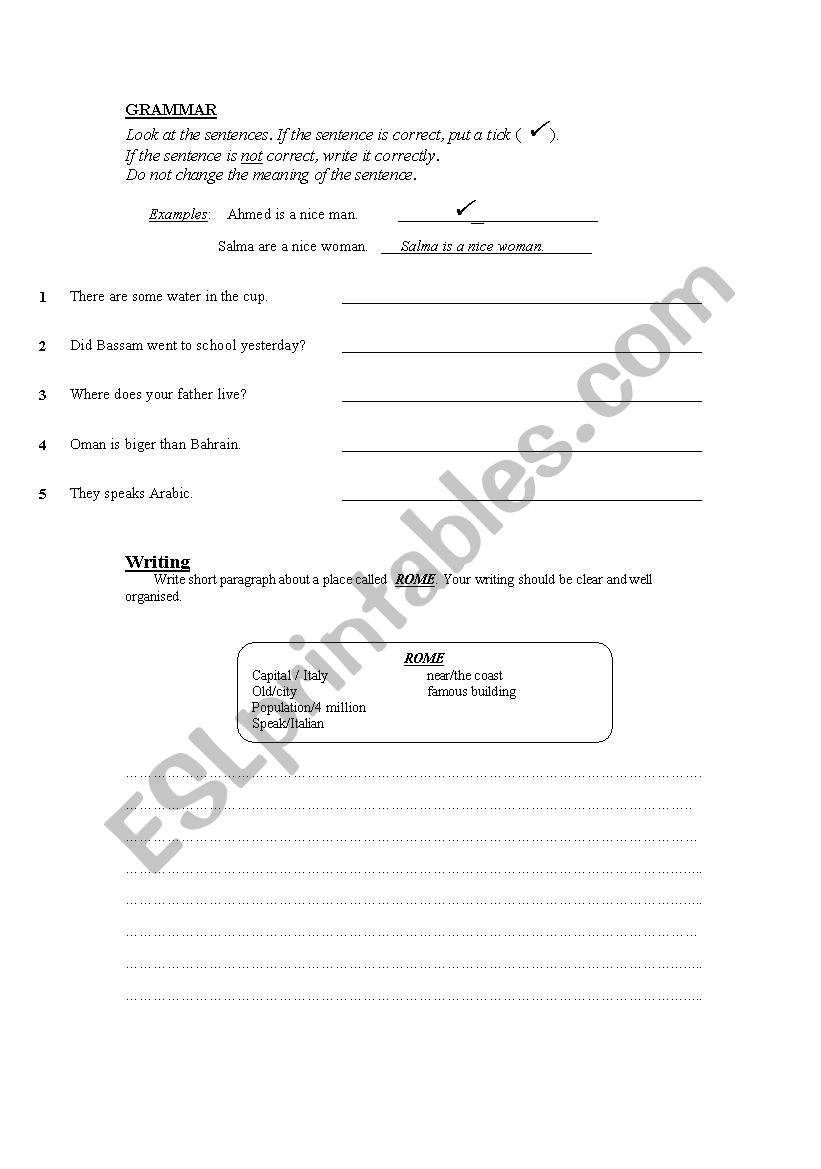 grammar and writing worksheet worksheet