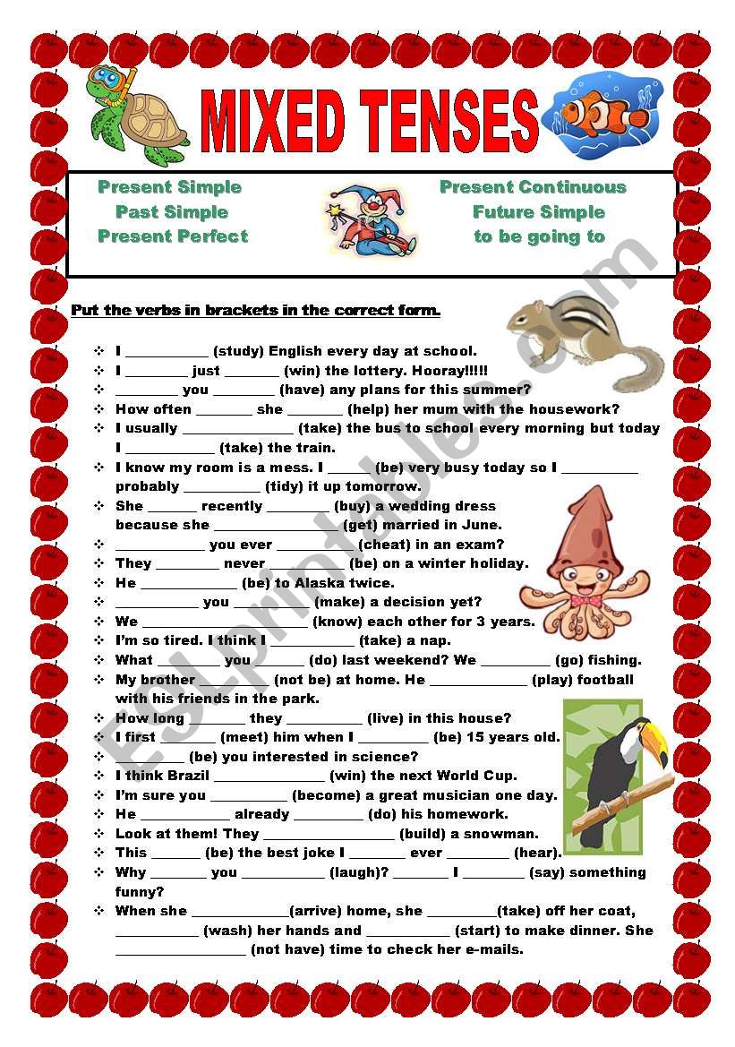 Mixed Tenses Worksheet With Answers