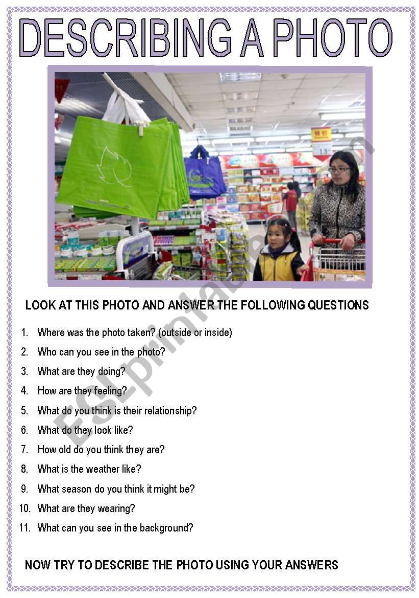 DESCRIBING A PHOTO 2 worksheet