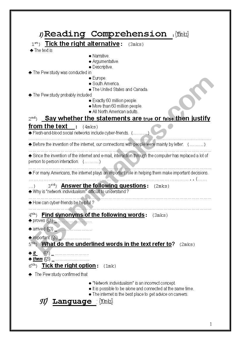 English Test 4th level worksheet