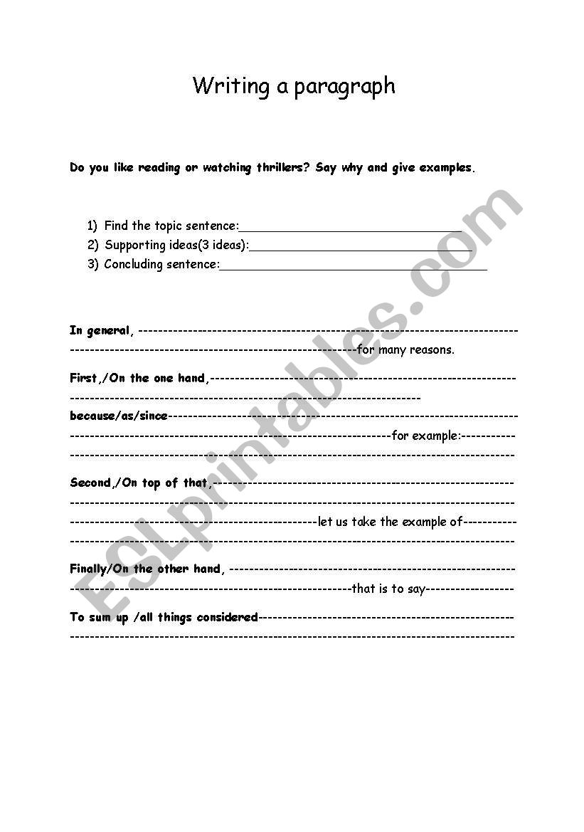 Writing a good paragraph worksheet