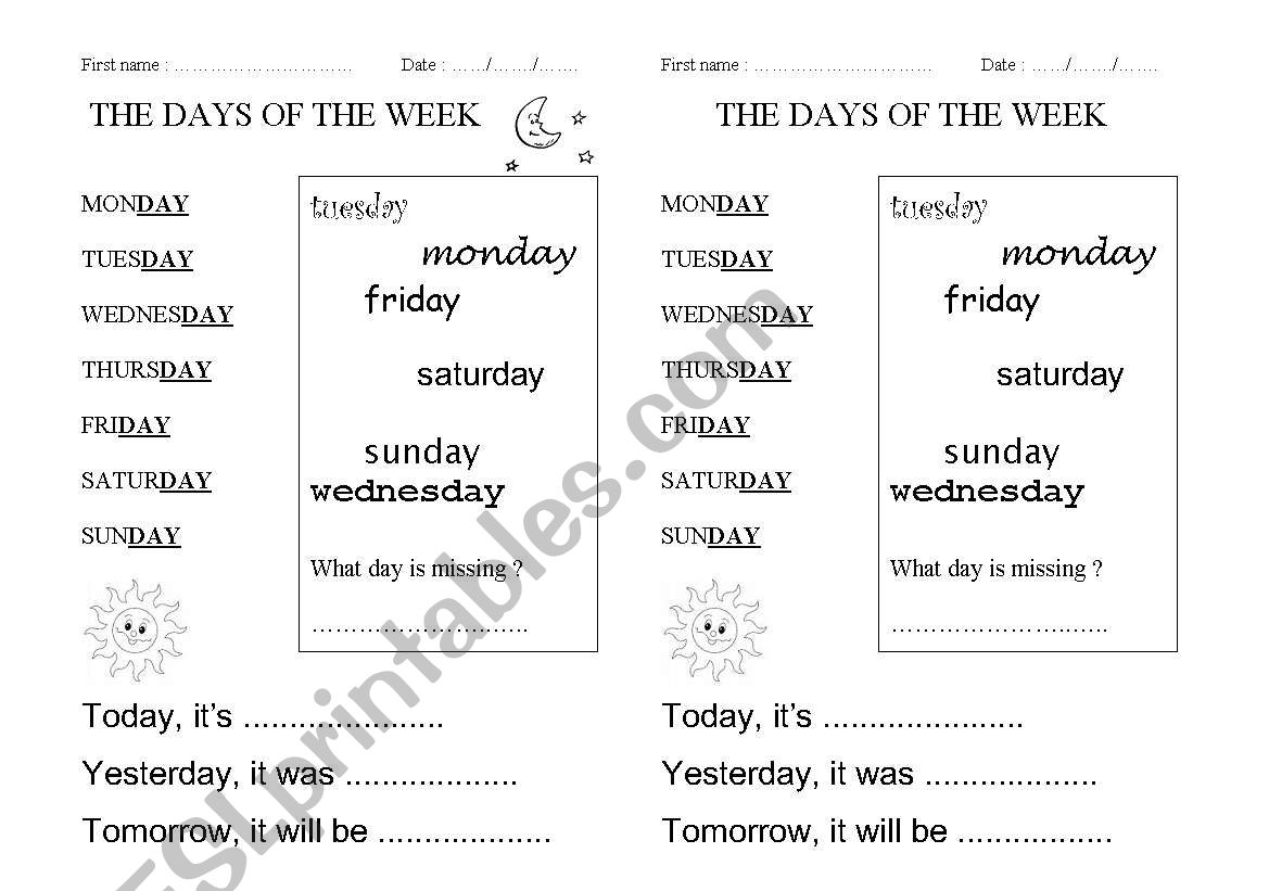the days of the week worksheet