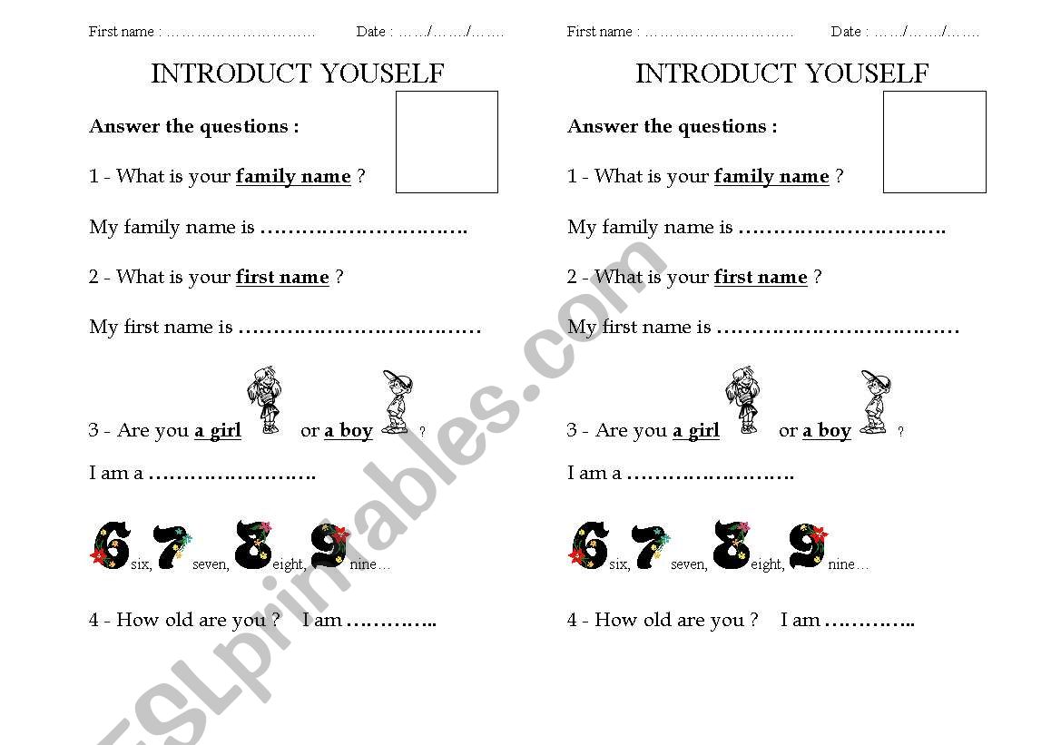 introduct yourself worksheet