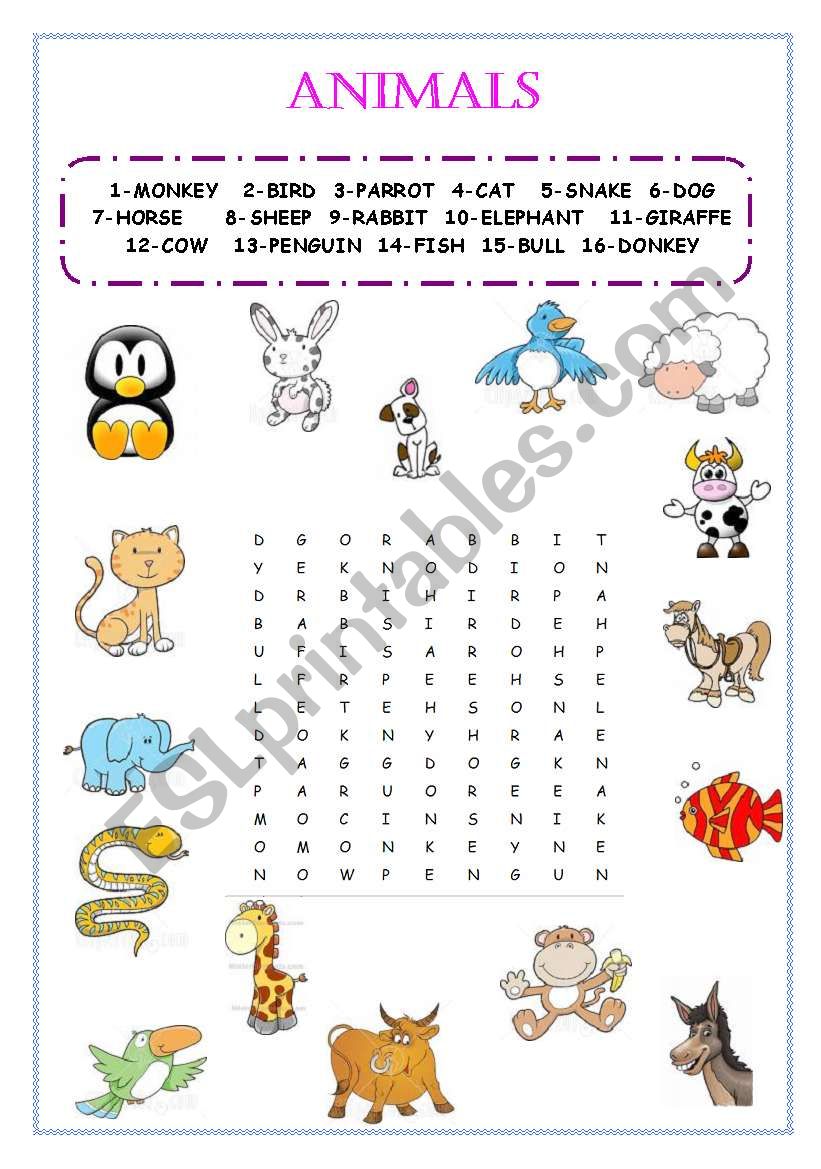 Animals Crossword worksheet