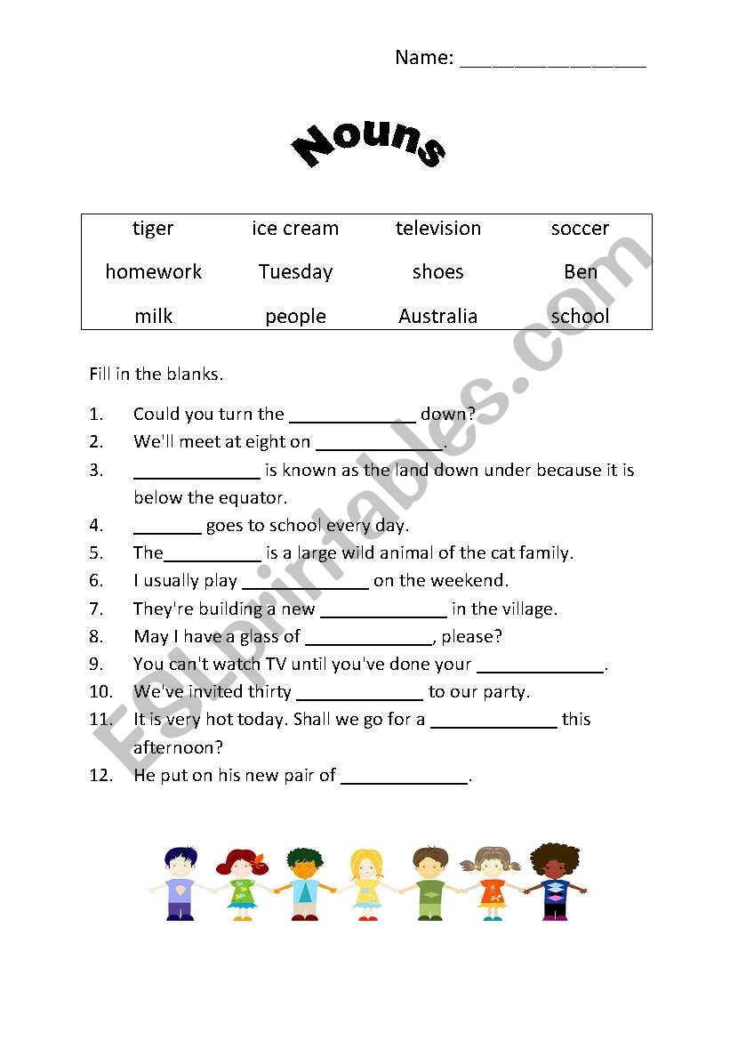 Nouns activity sheet worksheet