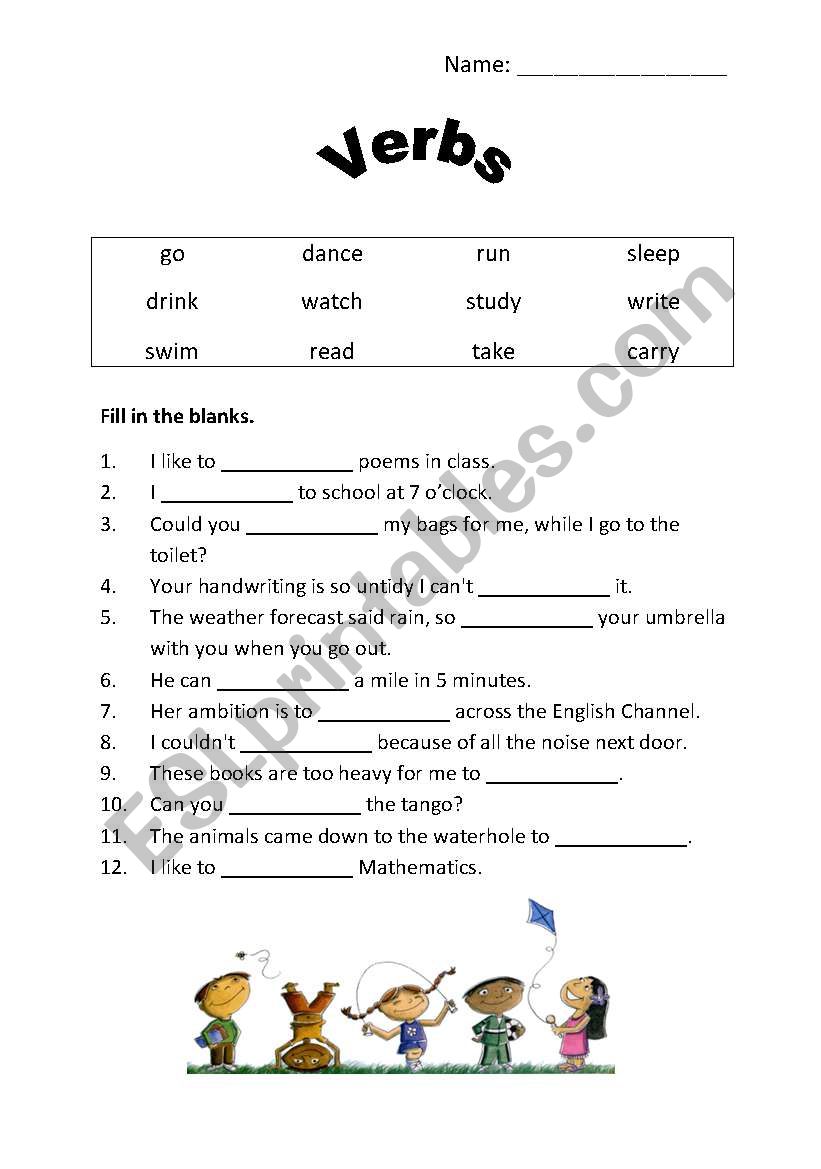 Verb activity sheet worksheet