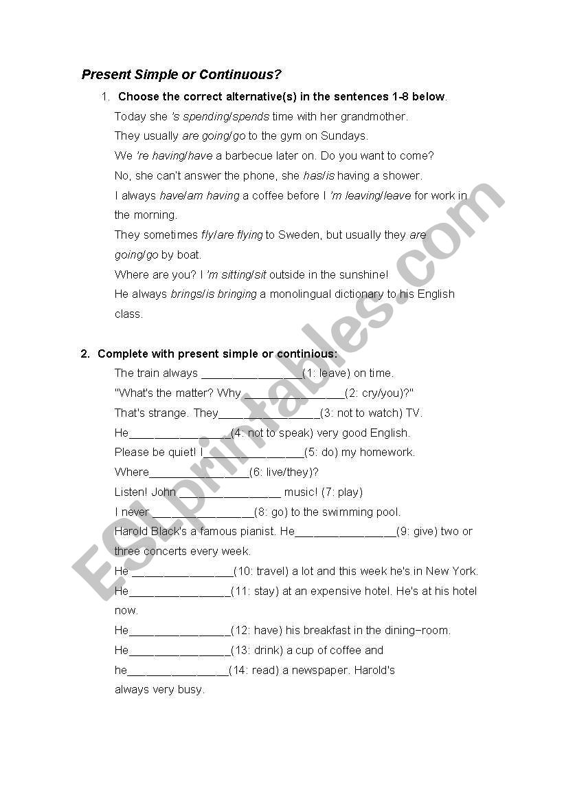 Pr. Simple or Continious worksheet