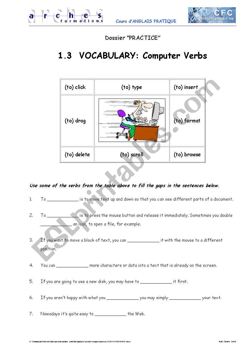 Computer Verbs worksheet