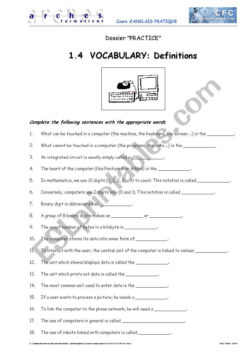 Computing Vocabulary: Definitions