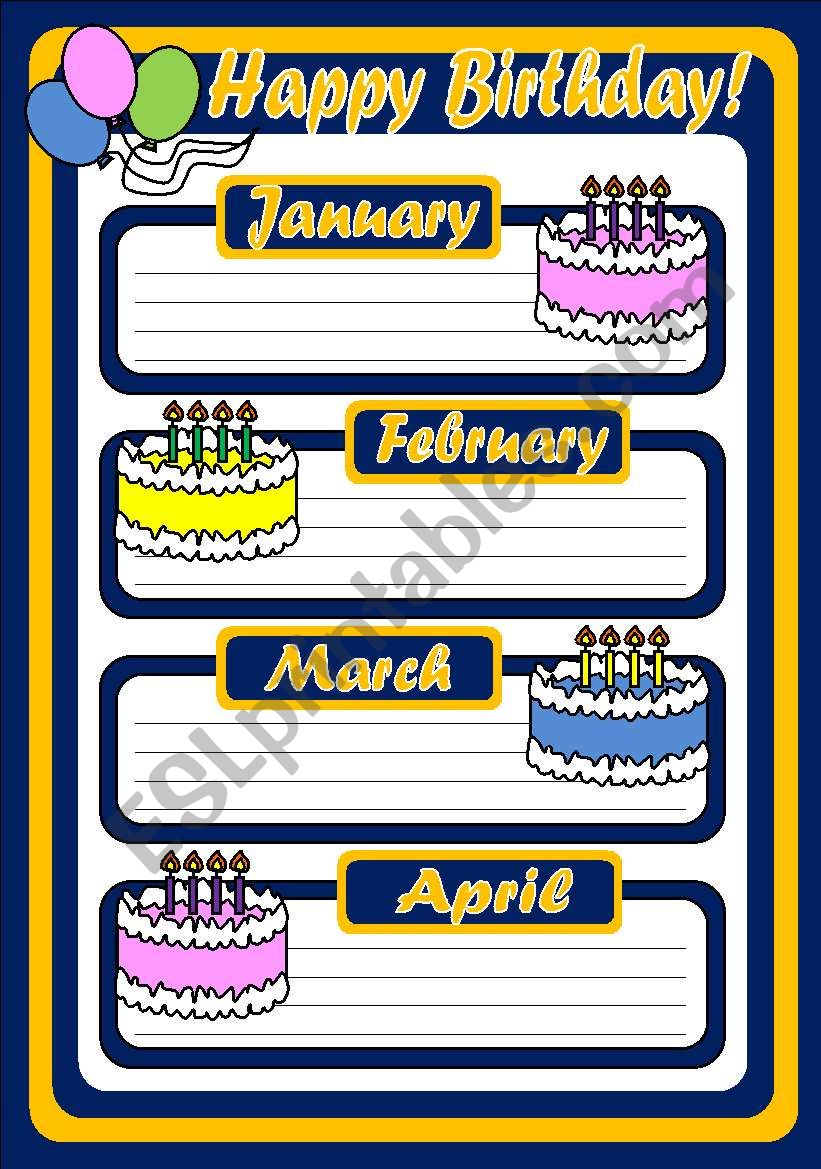 BIRTHDAY CALENDAR (3 PAGES) worksheet