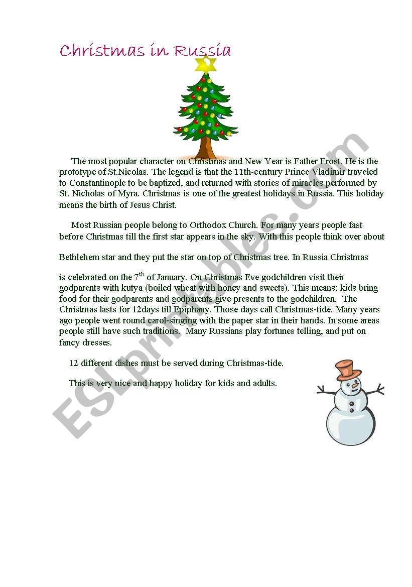 Christmas in Russia worksheet