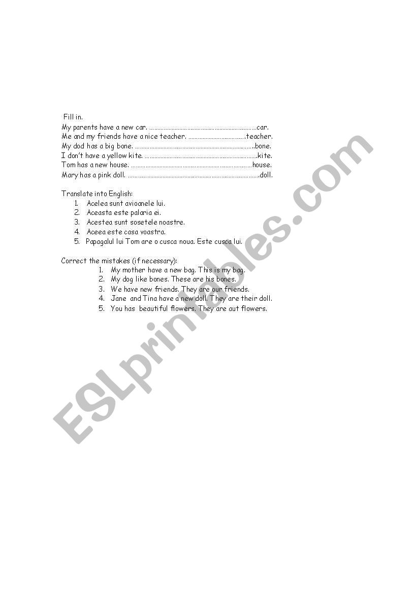 possessives worksheet