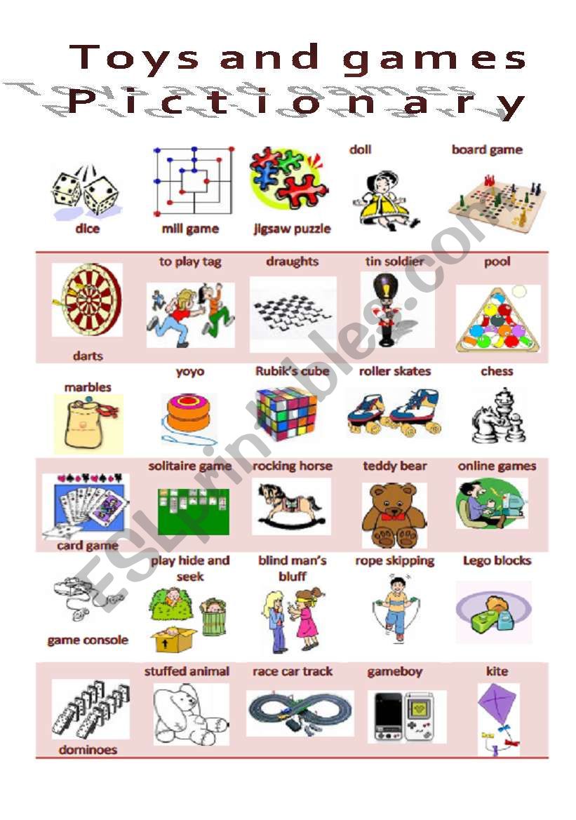 Toys and games Pictionary 1/3 worksheet