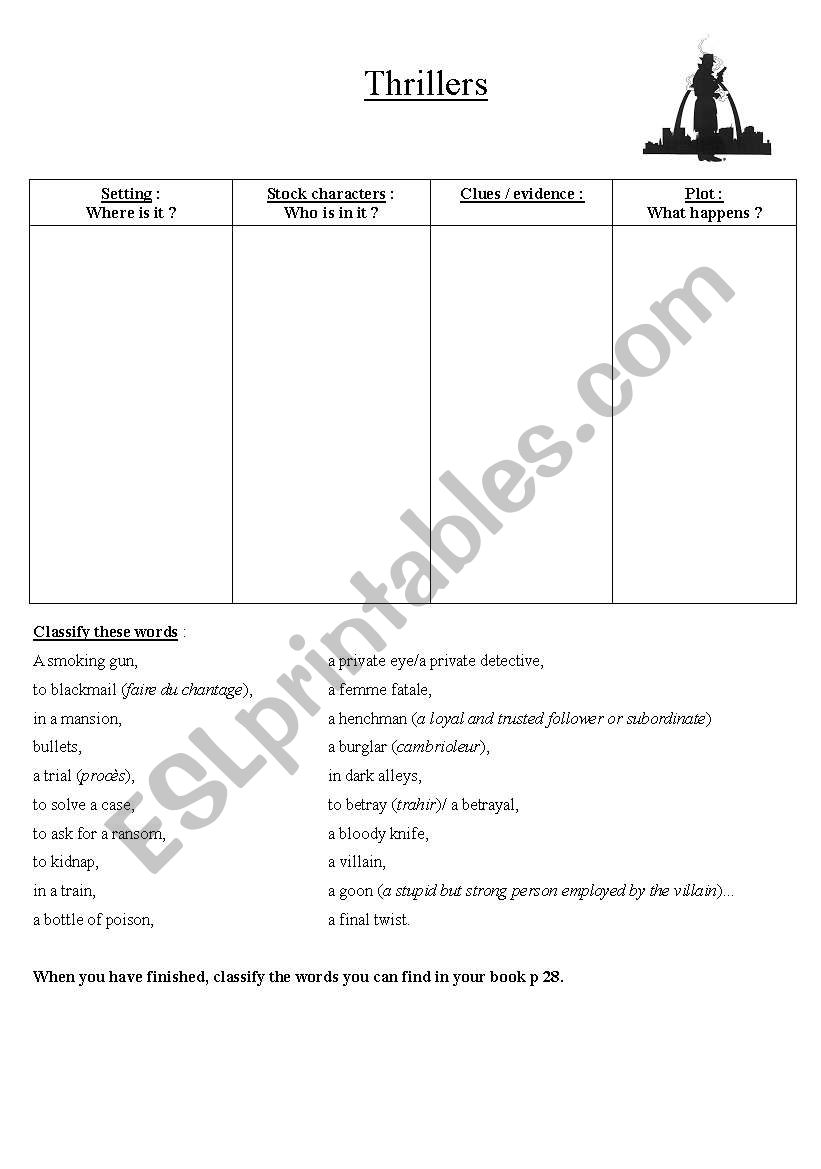 Thrillers vocabulary worksheet