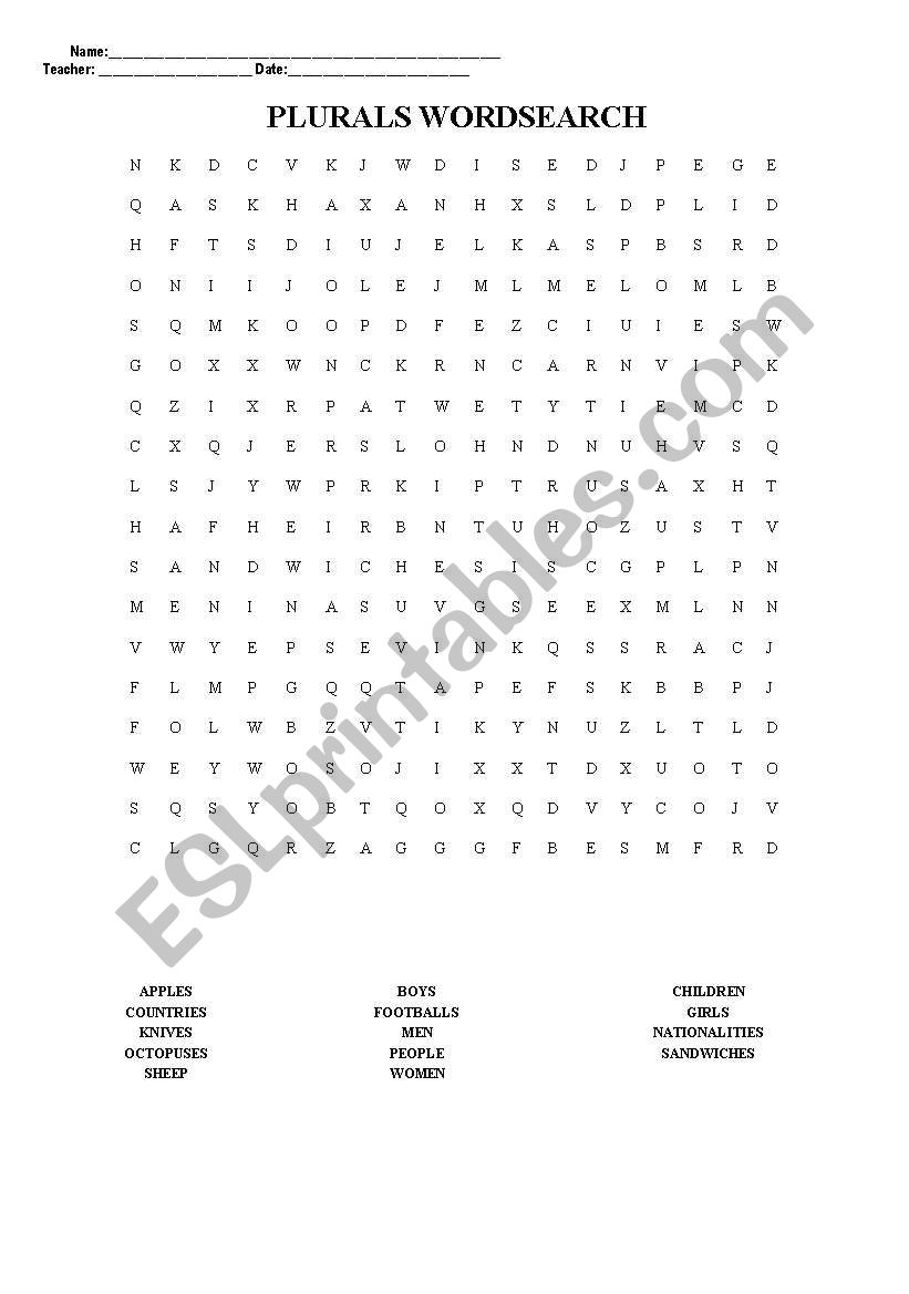 Plurals-Word Search_ Regular and Irregular