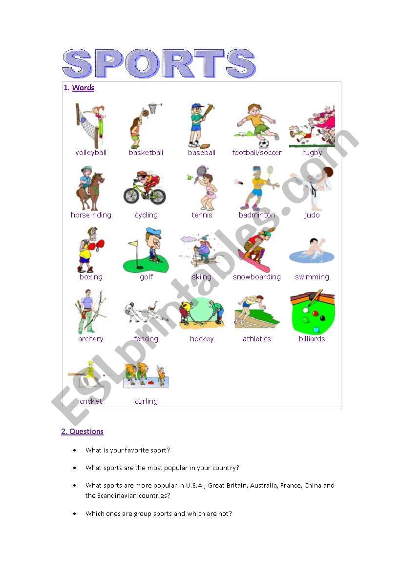 Sports worksheet