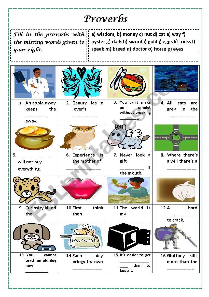 PROVERBS AND VOCAB (+KEY) worksheet