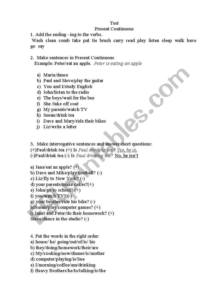 test worksheet