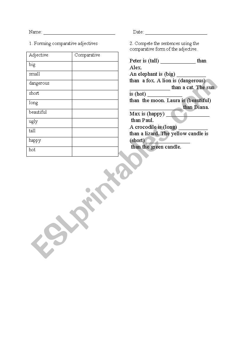 Comparative worksheet