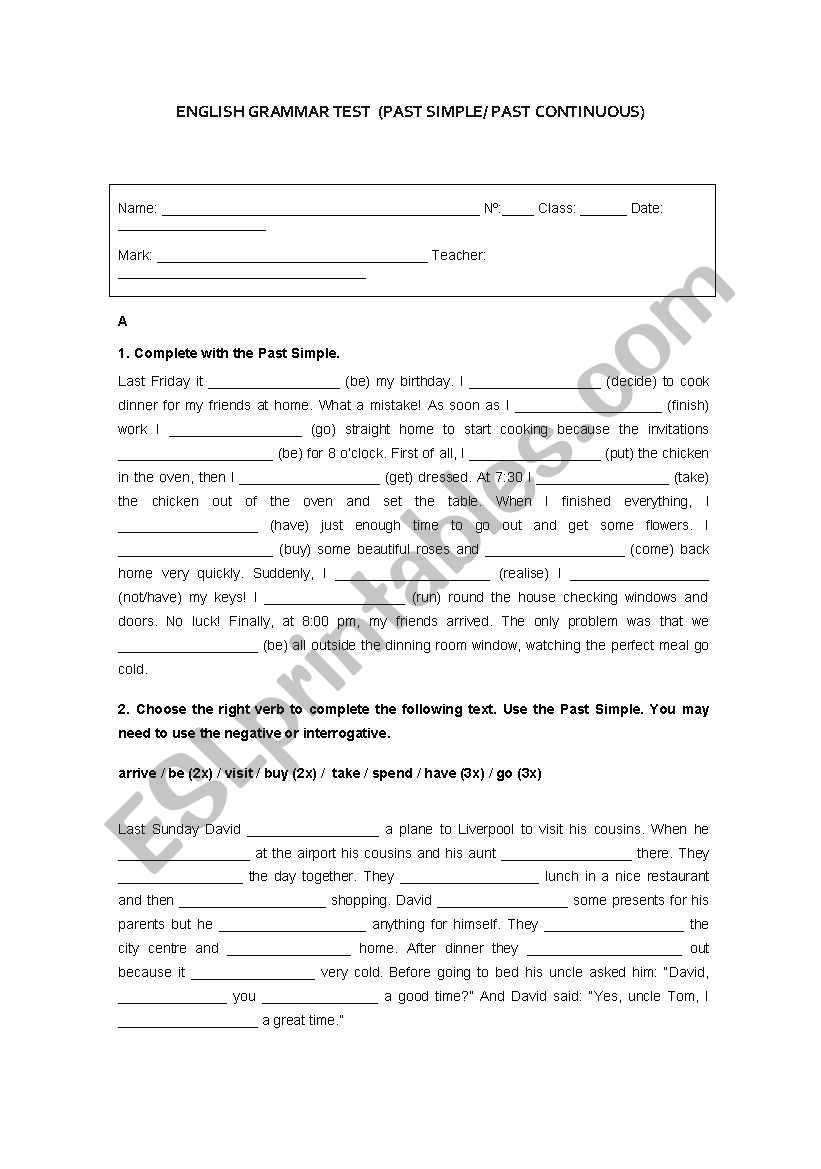 Past Continuous/Past Simple worksheet