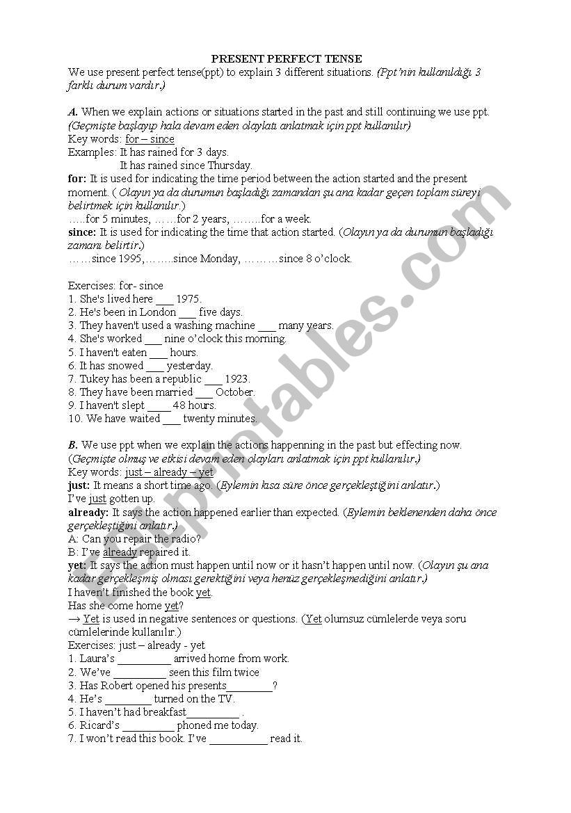 PRESENT PERFECT TENSE worksheet