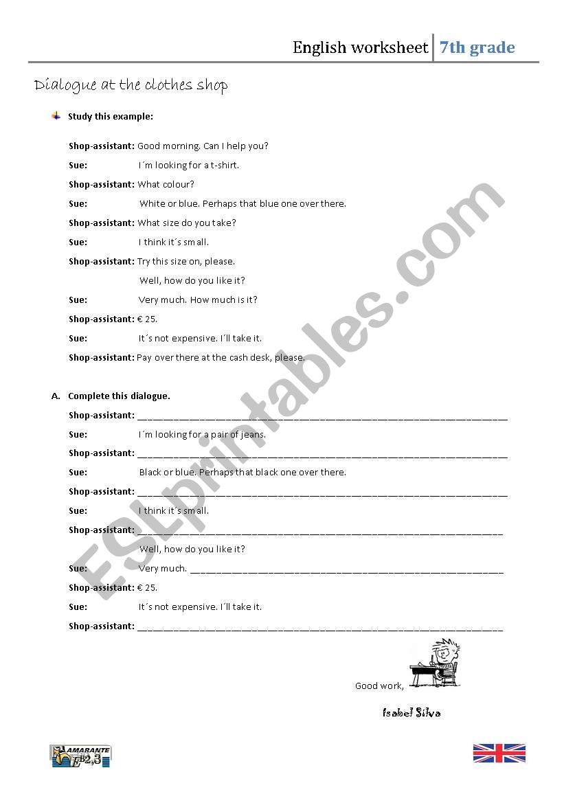 DIALOGUE AT THE CLOTHE SHOP worksheet