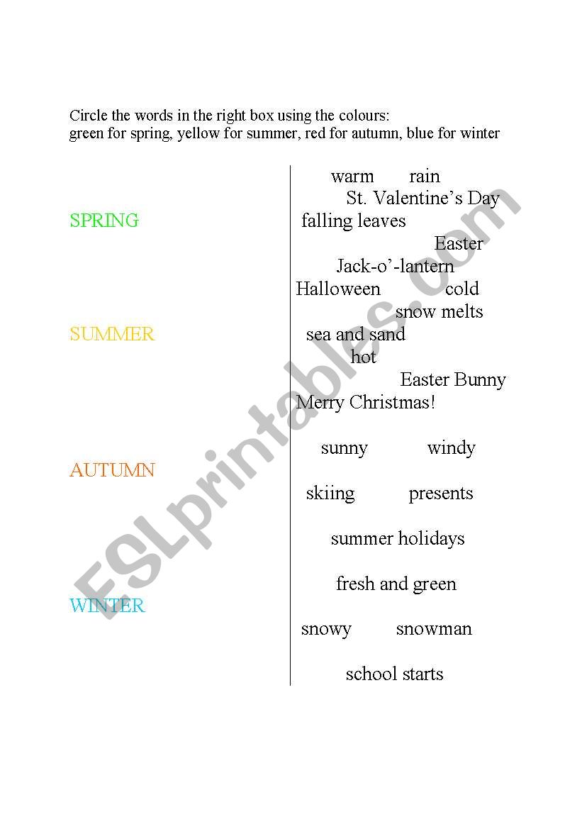 seasons worksheet