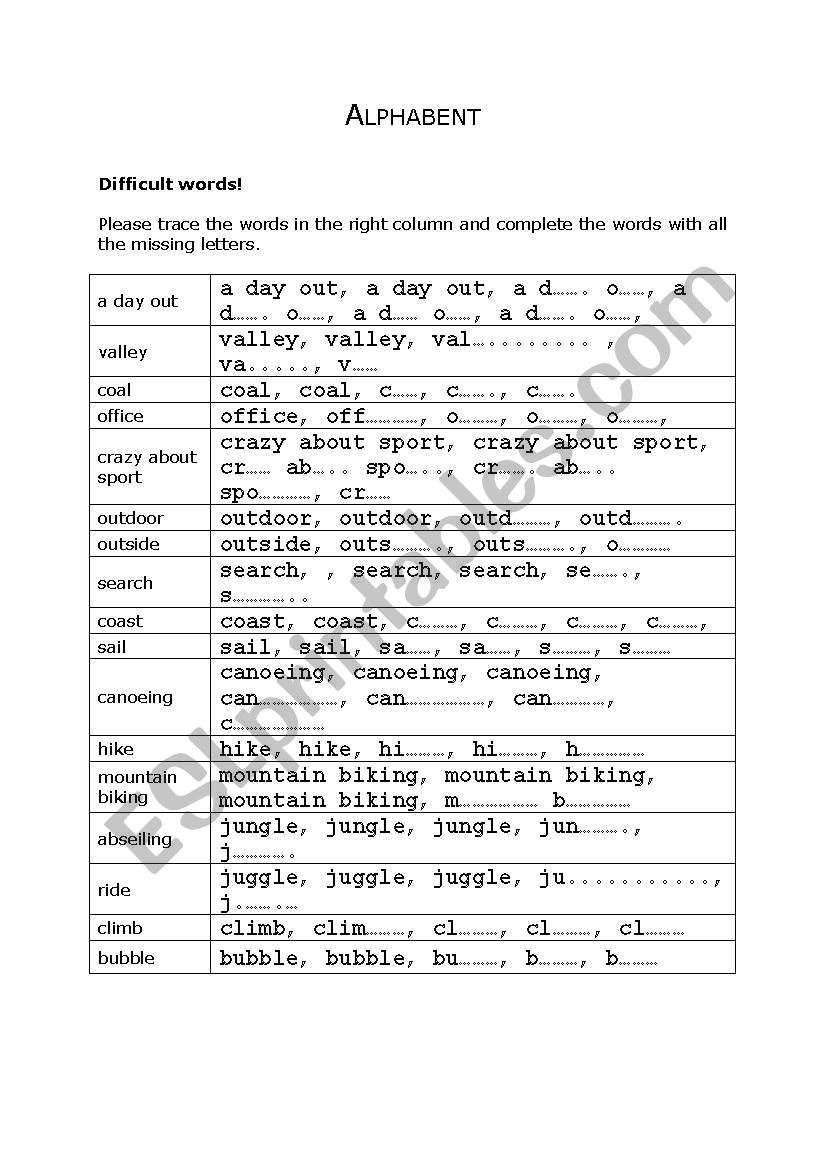 Alphabent - a worksheet on vocabs