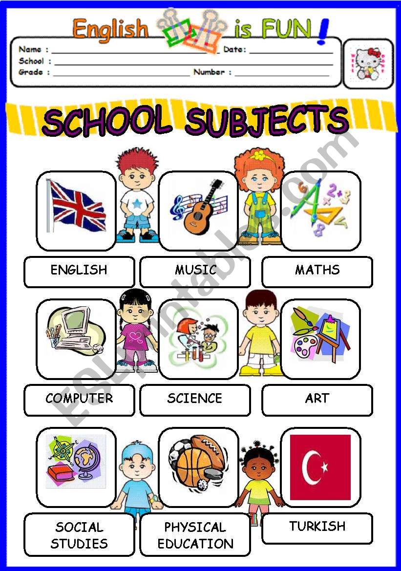 worksheet for school subjects