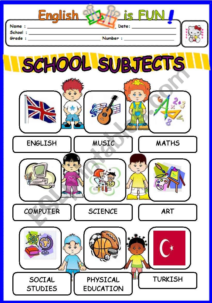 School Subject English Worksheet