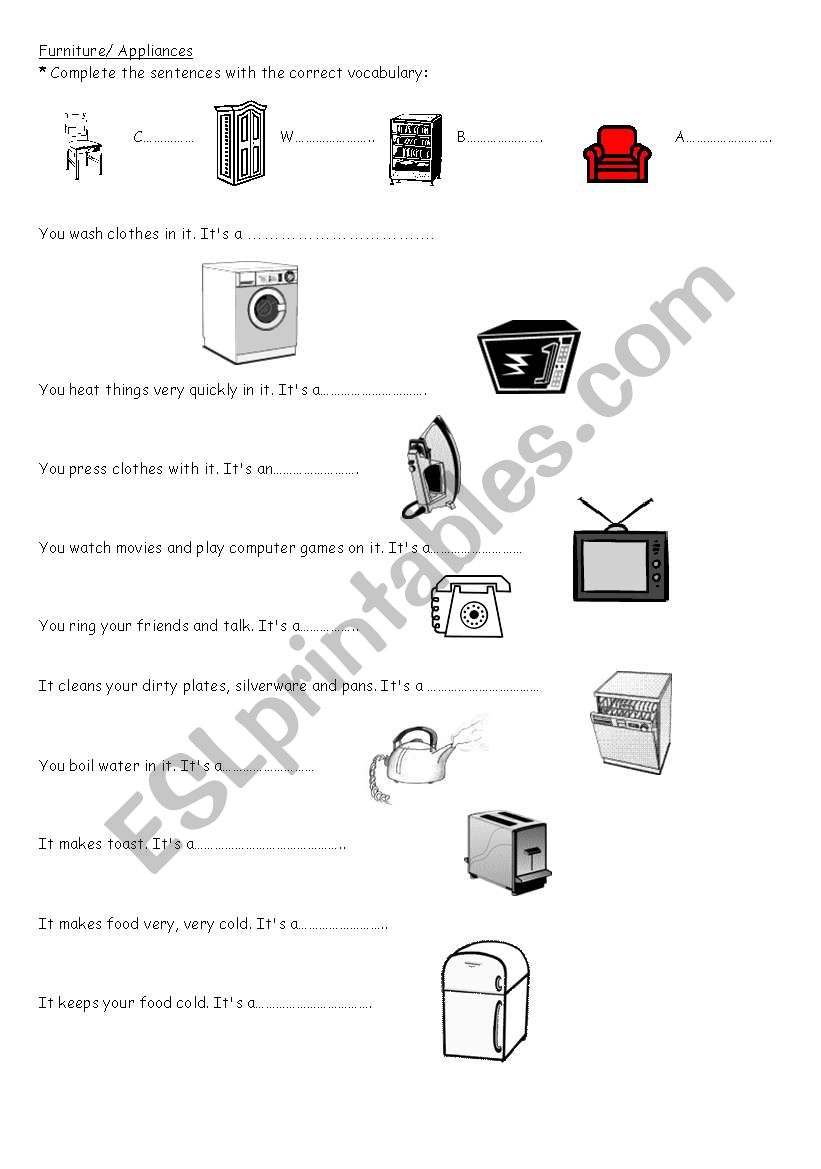 Furniture worksheet