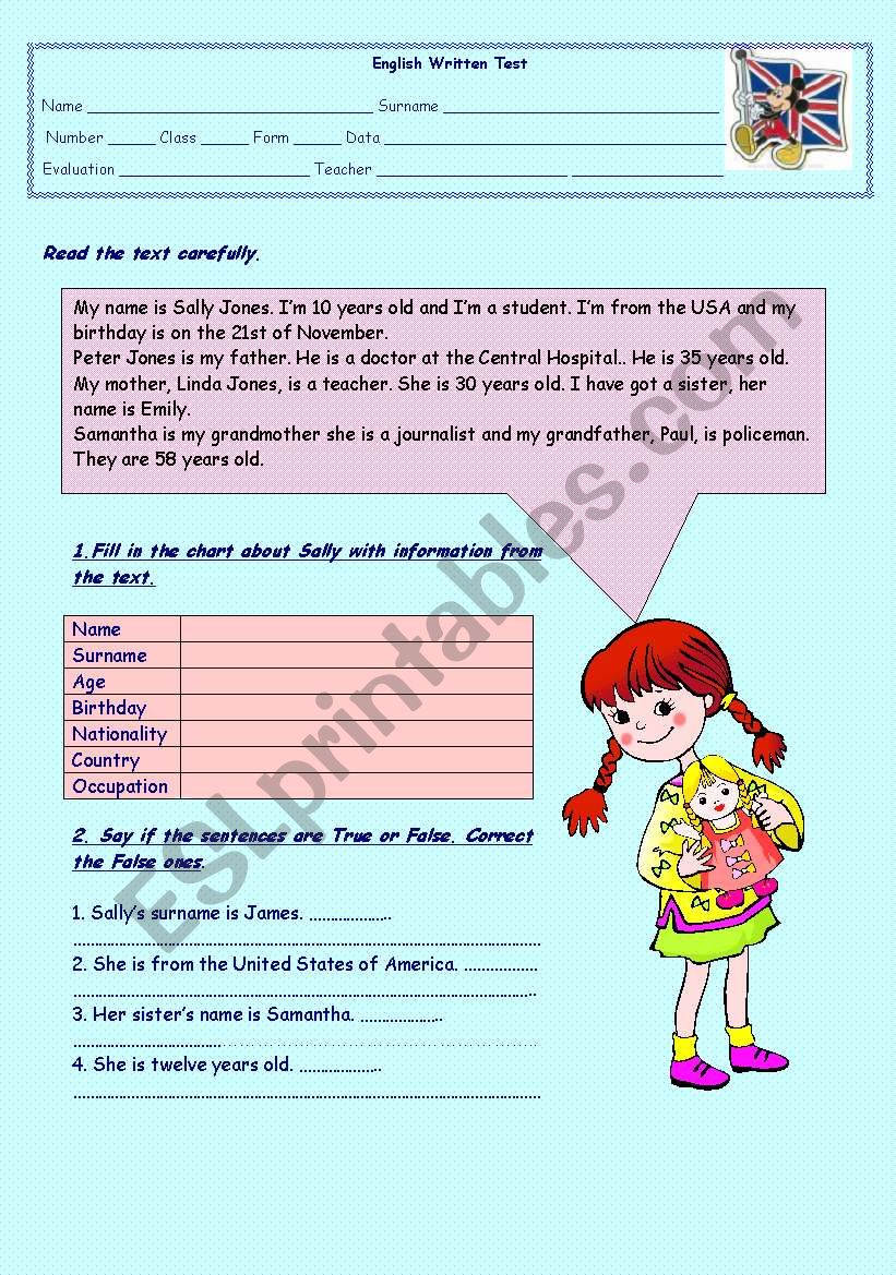 5th grade test worksheet