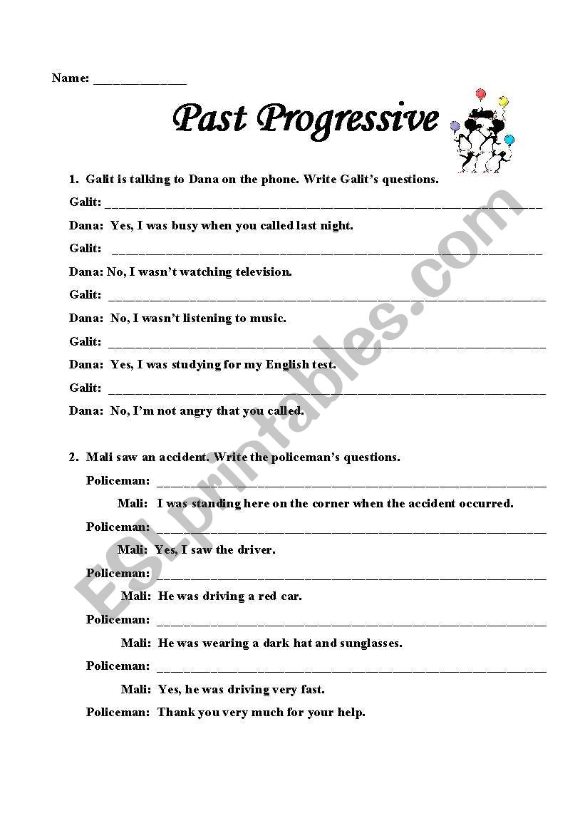 past progressive worksheet