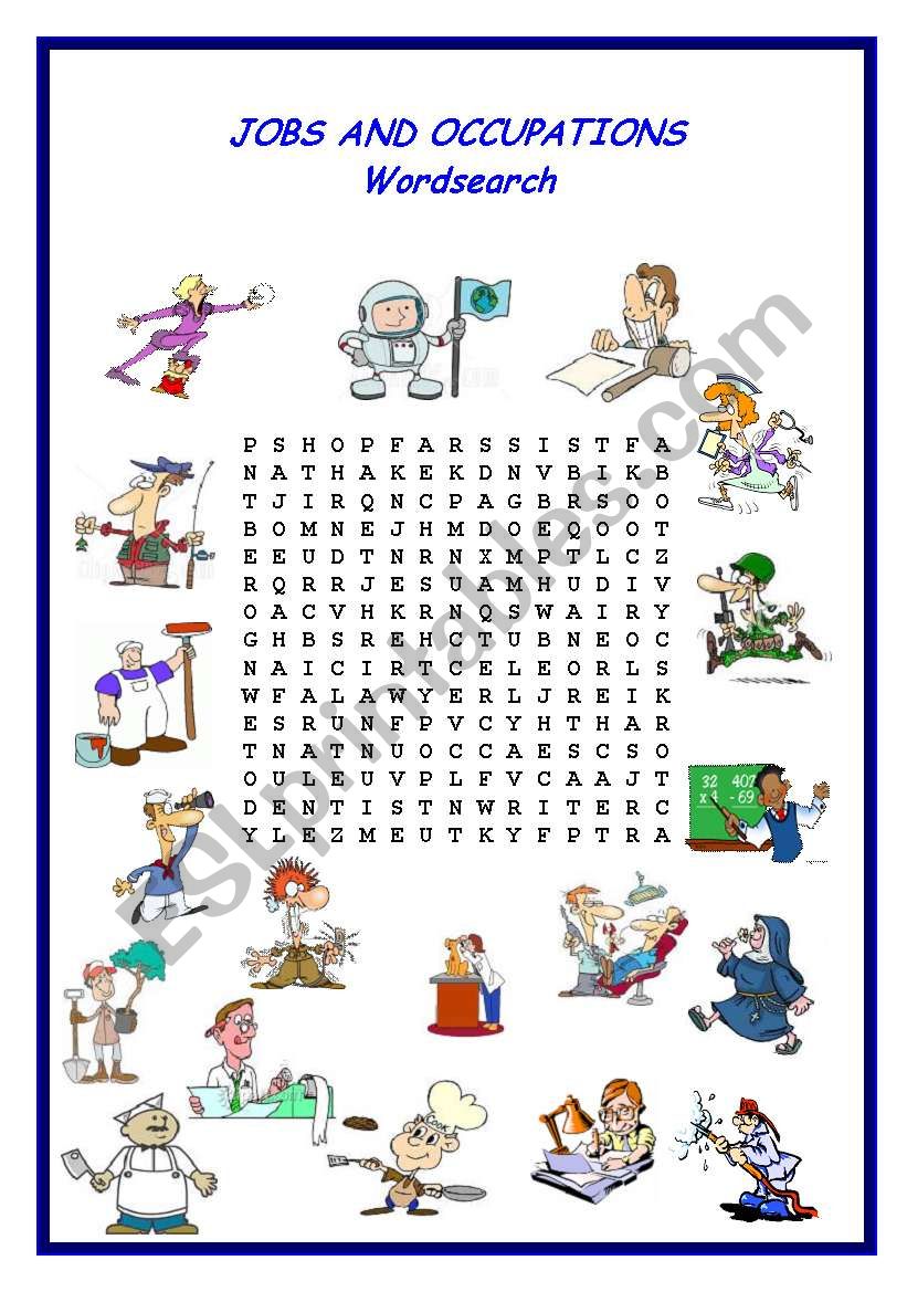 jobs and occupations wordsearch