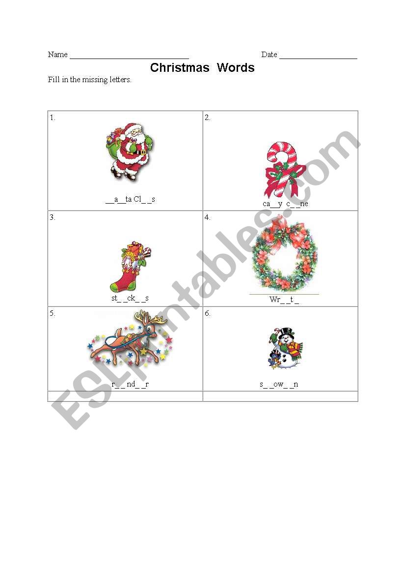 Christmas words worksheet