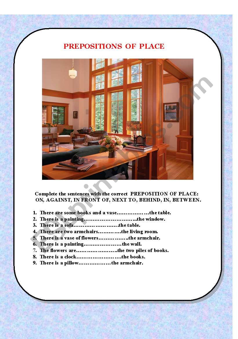 Prepositions of Place worksheet