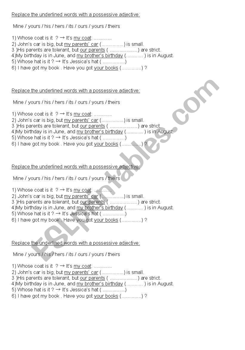 possessive pronouns worksheet